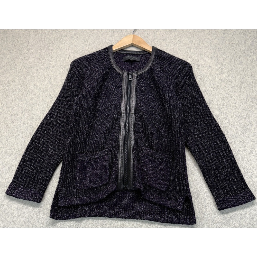 Rag & Bone Womens Sweater Jacket Dark Purple Full Zip Hi‎ Low Hem Dual Pocket XS